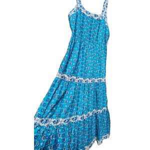 Harlow & Rose Blue Sundress Lined Size Medium NEW Flowy Full India